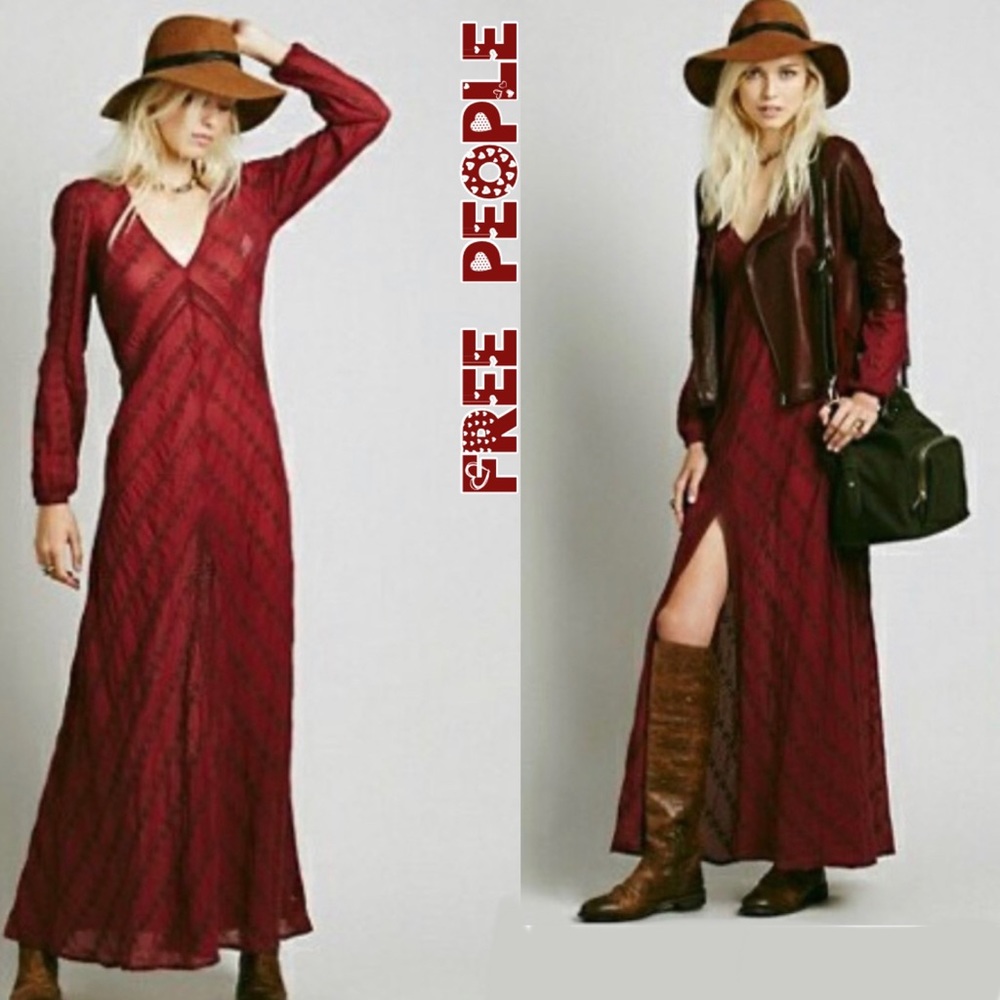 Rare!! Vintage Free People "Sandcastles in the Sky” Maxi embroidered dress (XS)